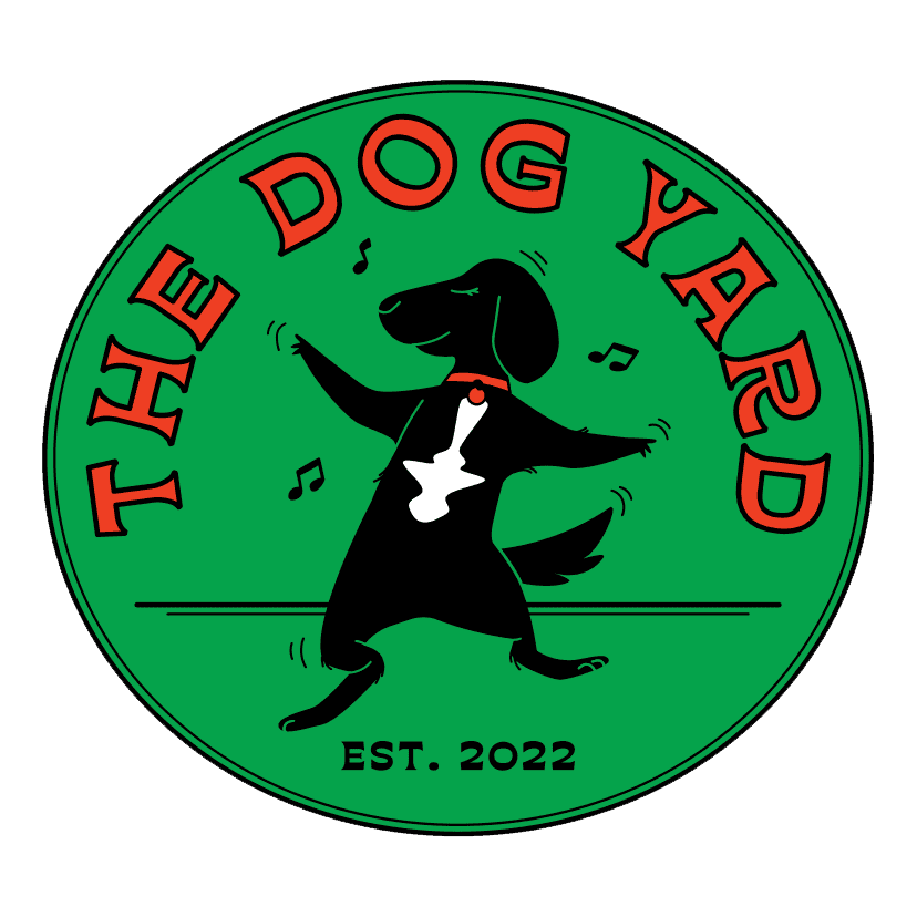 The Dog Yard Logo in Black and Red with a green background