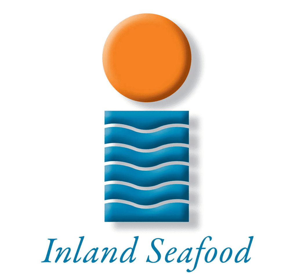 Inland Seafood Logo in blue and orange